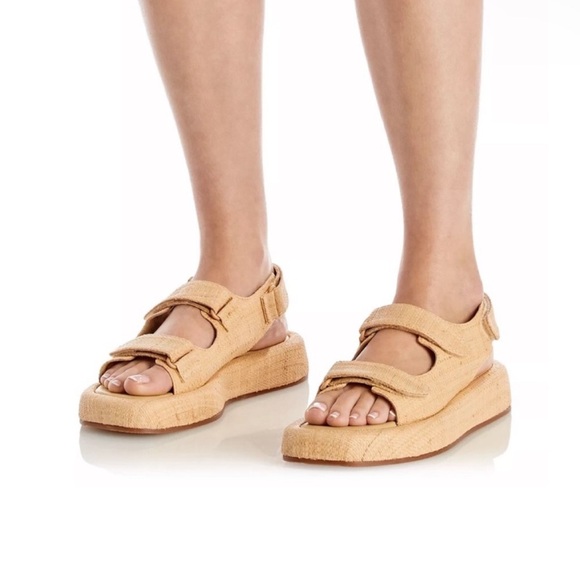 Loeffler Randall Blaise natural raffia platform dad sandal 9.5 adjustable - Picture 9 of 12